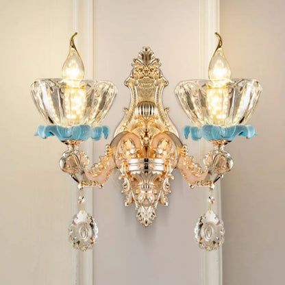 DecorBites™ Modern Gold Crystal Droplet Glass Flower Wall Mount Sconce