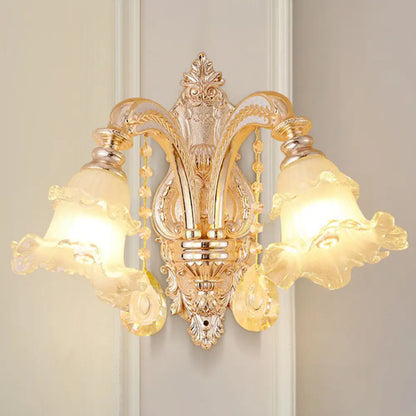 DecorBites™ Modern Gold Crystal Droplet Glass Flower Wall Mount Sconce