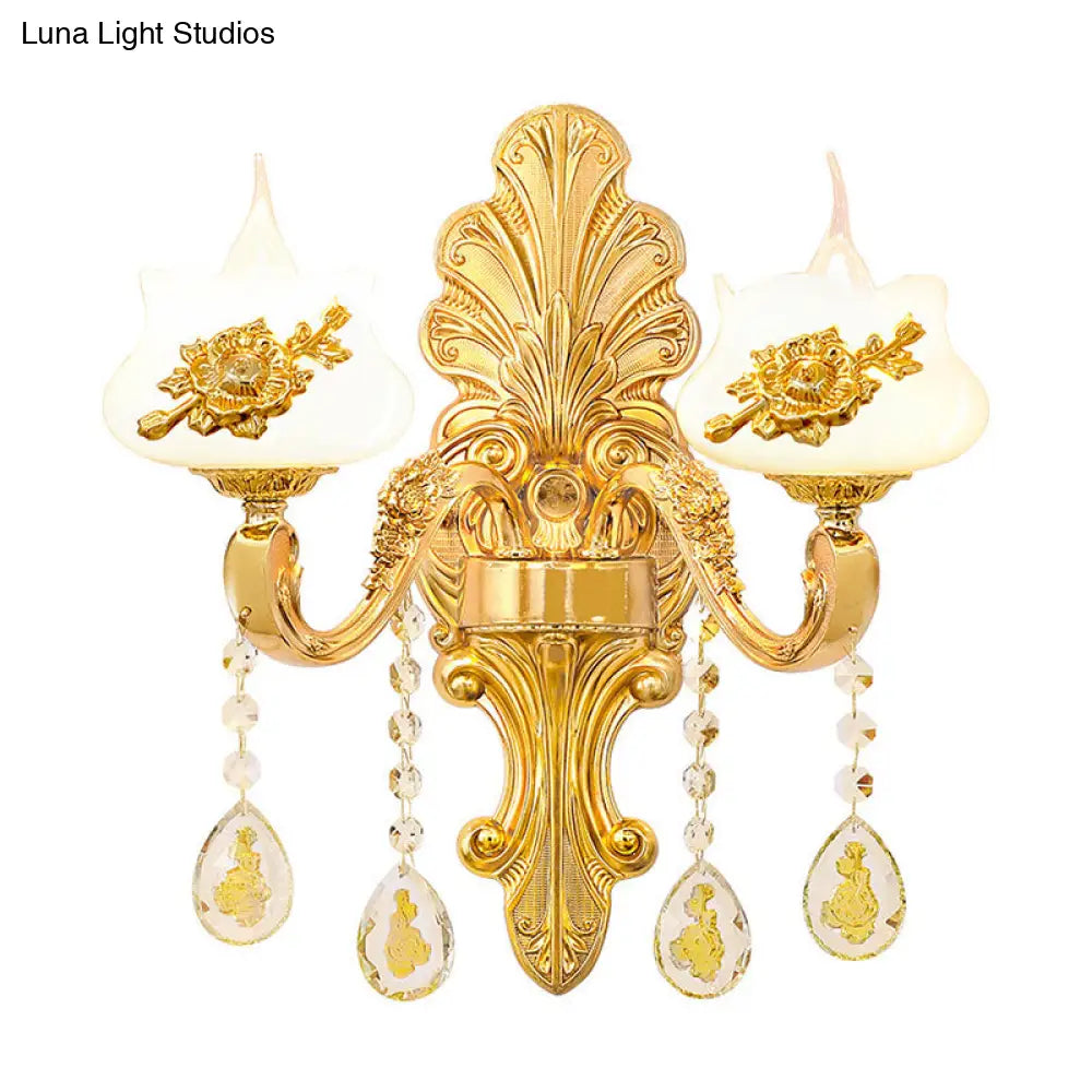DecorBites™ Modern Gold Crystal Droplet Glass Flower Wall Mount Sconce