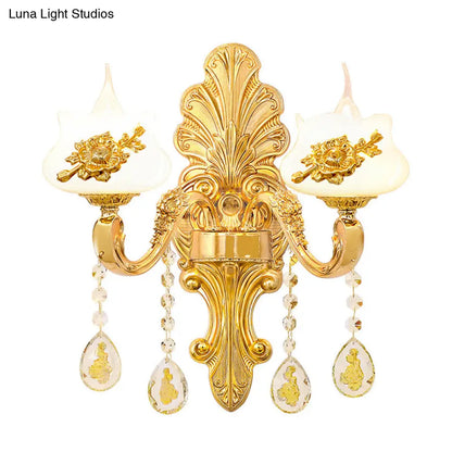 DecorBites™ Modern Gold Crystal Droplet Glass Flower Wall Mount Sconce