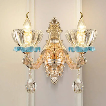 Modern gold crystal droplet wall mount light bedroom sconce