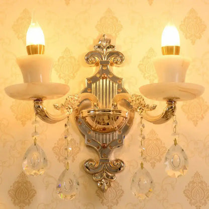 Modern gold crystal droplet wall mount light bedroom sconce