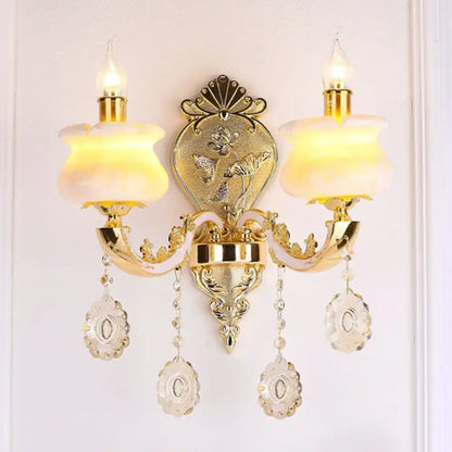 Modern gold crystal droplet wall mount light bedroom sconce