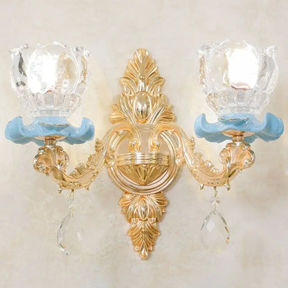Modern gold crystal droplet wall mount light bedroom sconce