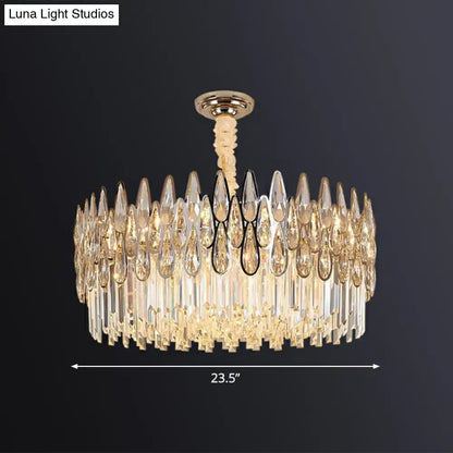 Modern gold crystal drum pendant light for living room