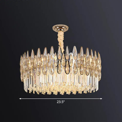Modern gold crystal drum pendant light for living room