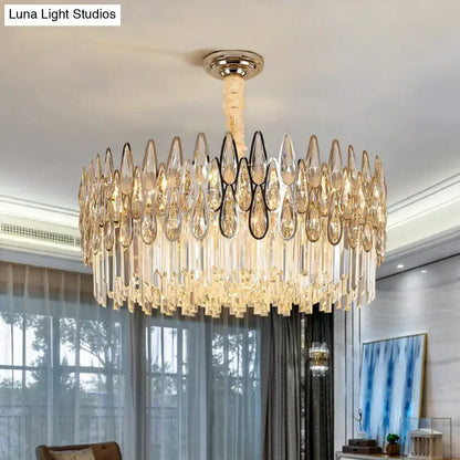 Modern gold crystal drum pendant light for living room