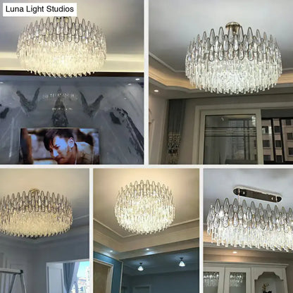 Modern gold crystal drum pendant light for living room