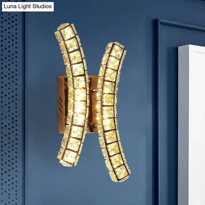 Modern gold crystal dual wall sconce bedroom warm & white light