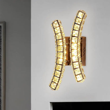 Modern gold crystal dual wall sconce bedroom warm & white light