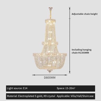 Modern gold crystal duplex chandelier for living room