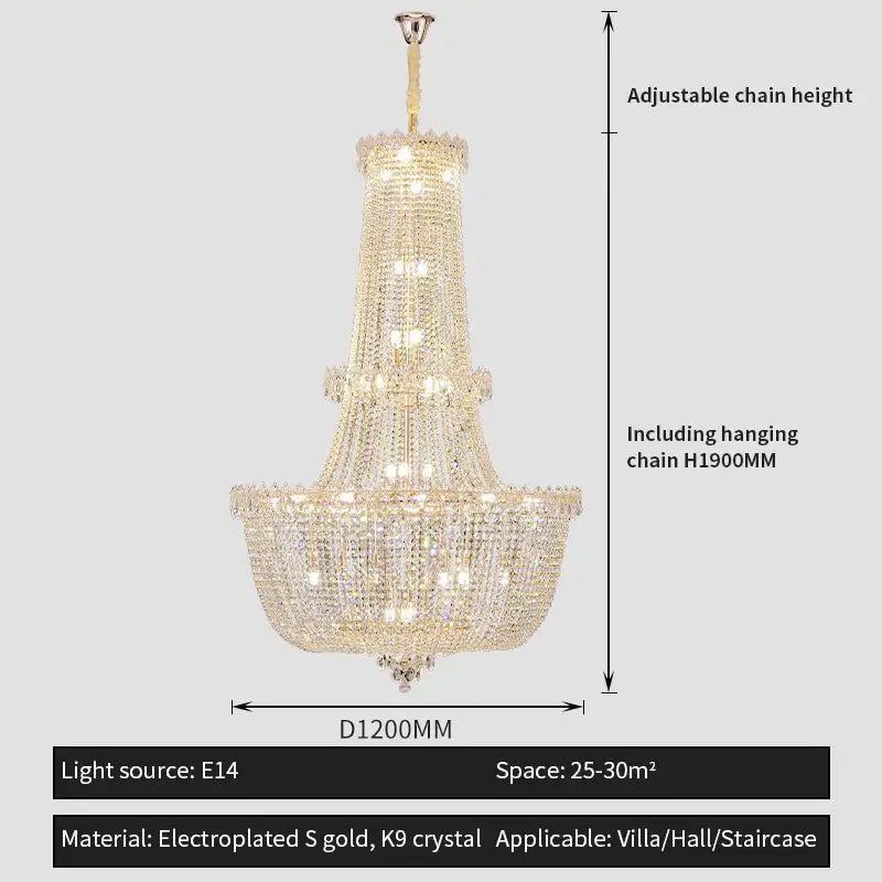 Modern gold crystal duplex chandelier for living room