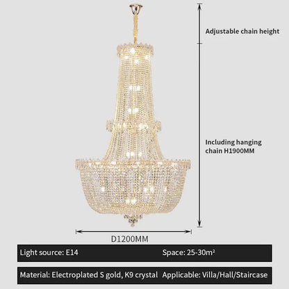 Modern gold crystal duplex chandelier for living room