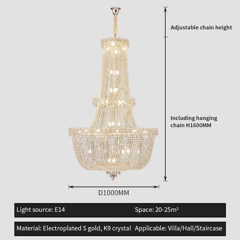 Modern gold crystal duplex chandelier for living room