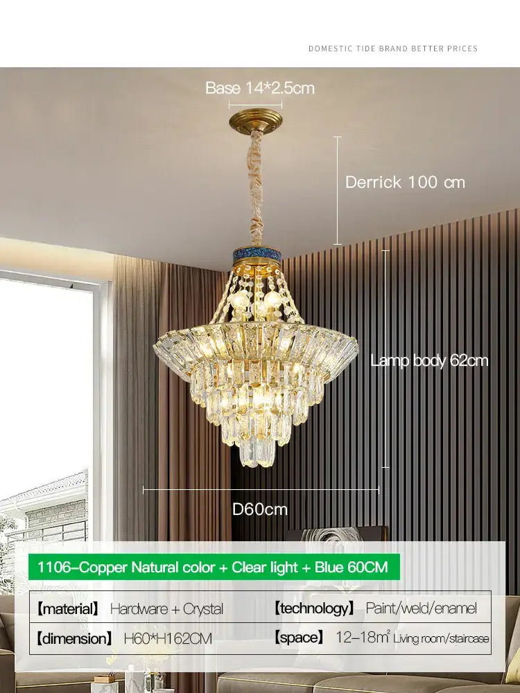 Modern gold crystal duplex chandelier living room pendant light