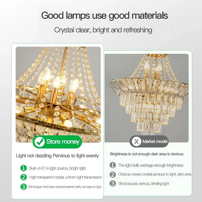 Modern gold crystal duplex chandelier living room pendant light