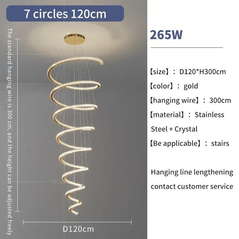 Modern gold crystal duplex ring pendant light dining room chandelier