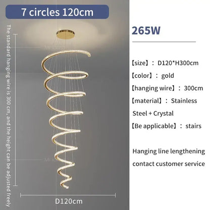 Modern gold crystal duplex ring pendant light dining room chandelier