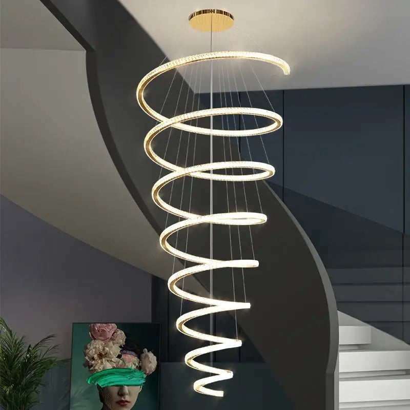 Modern gold crystal duplex ring pendant light dining room chandelier