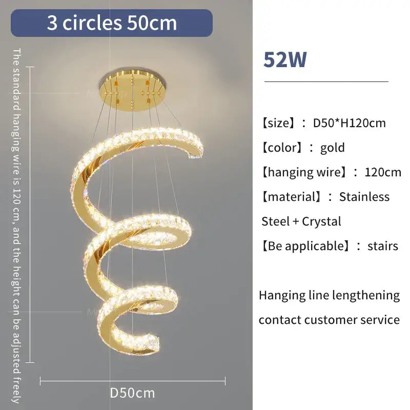 Modern gold crystal duplex ring pendant light dining room chandelier