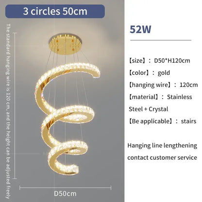 Modern gold crystal duplex ring pendant light dining room chandelier