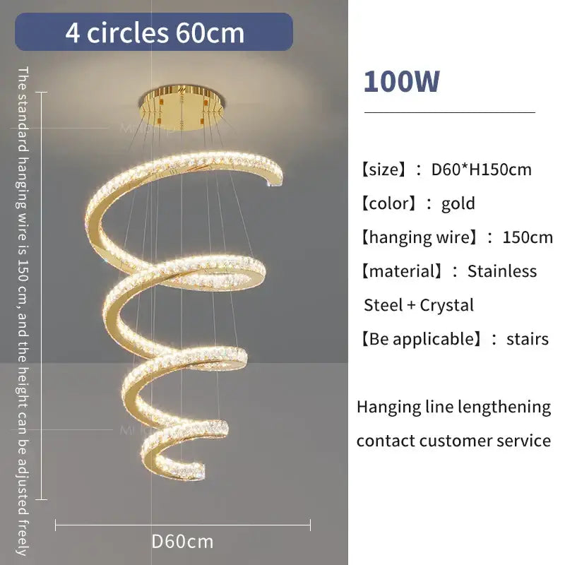 Modern gold crystal duplex ring pendant light dining room chandelier