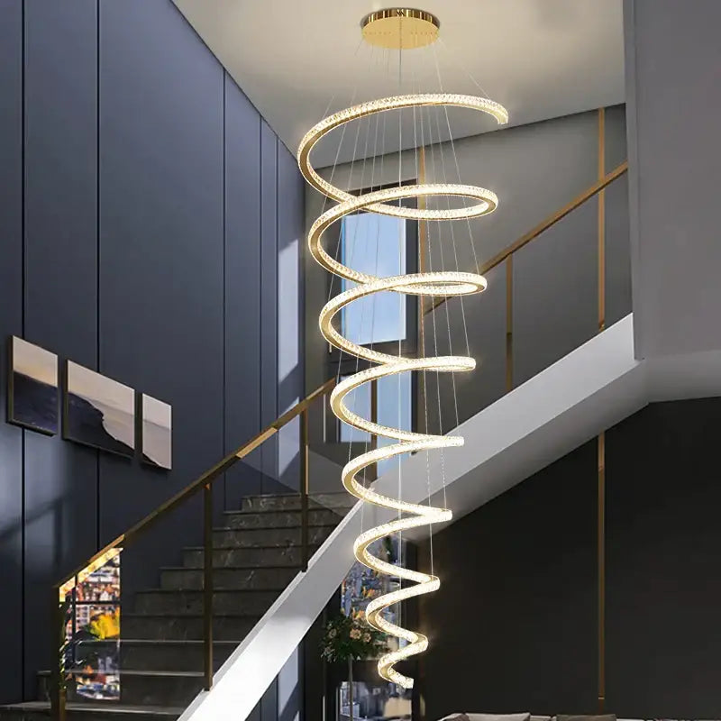 Modern gold crystal duplex ring pendant light dining room chandelier