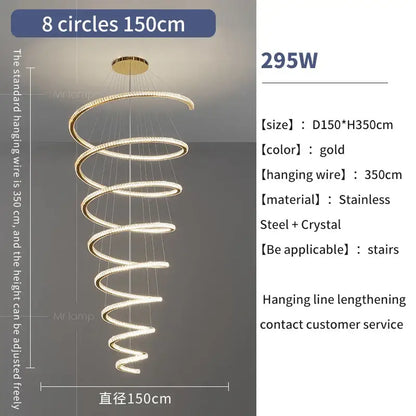 Modern gold crystal duplex ring pendant light dining room chandelier