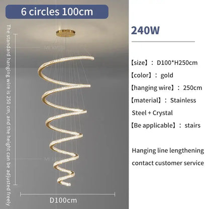 Modern gold crystal duplex ring pendant light dining room chandelier