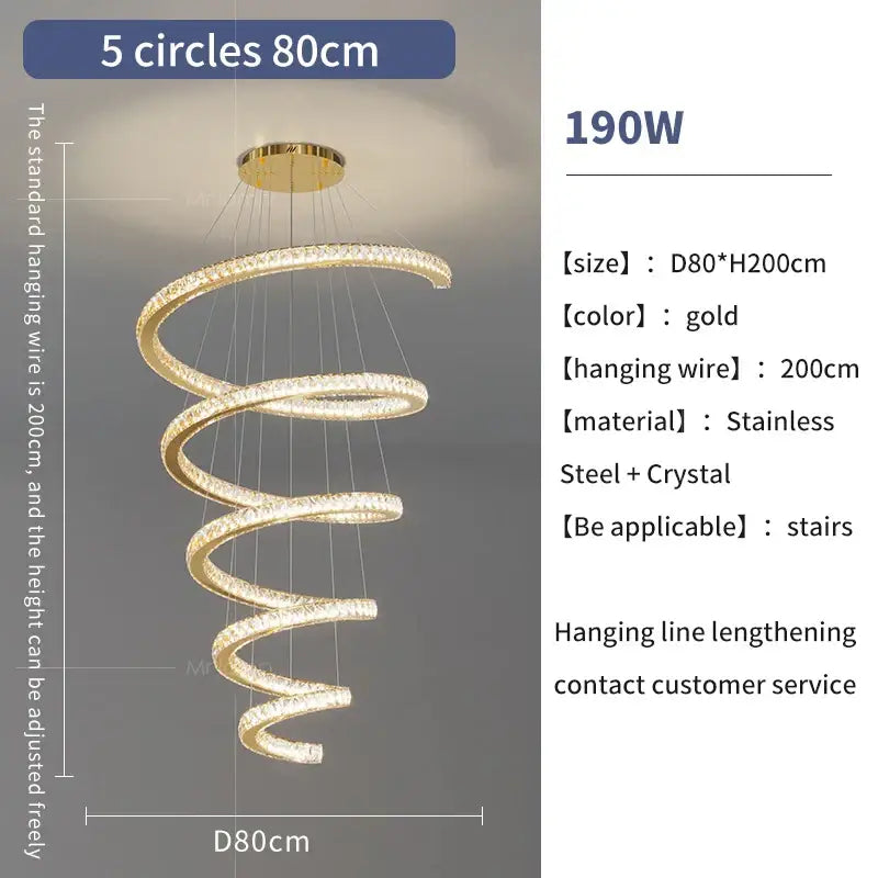 Modern gold crystal duplex ring pendant light dining room chandelier