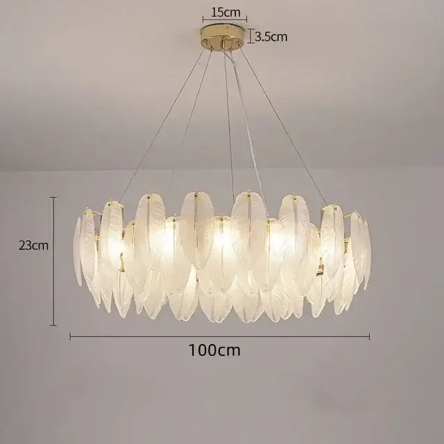 Modern gold crystal feather chandelier living room pendant light