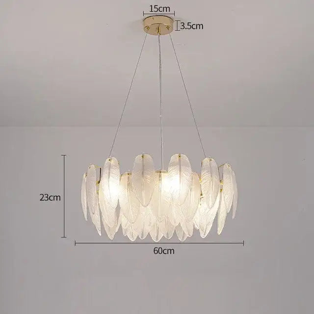 Modern gold crystal feather chandelier living room pendant light