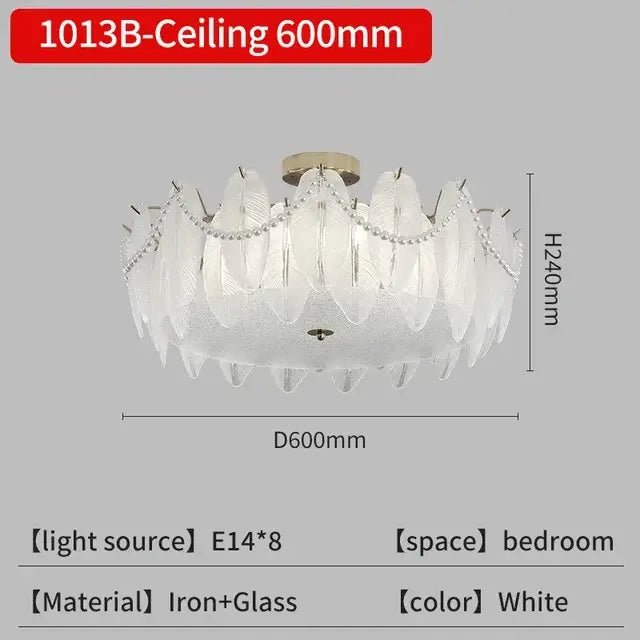 Modern gold crystal feather chandelier living room pendant light