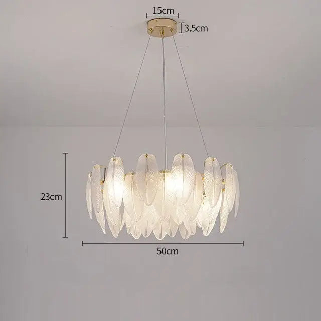 Modern gold crystal feather chandelier living room pendant light