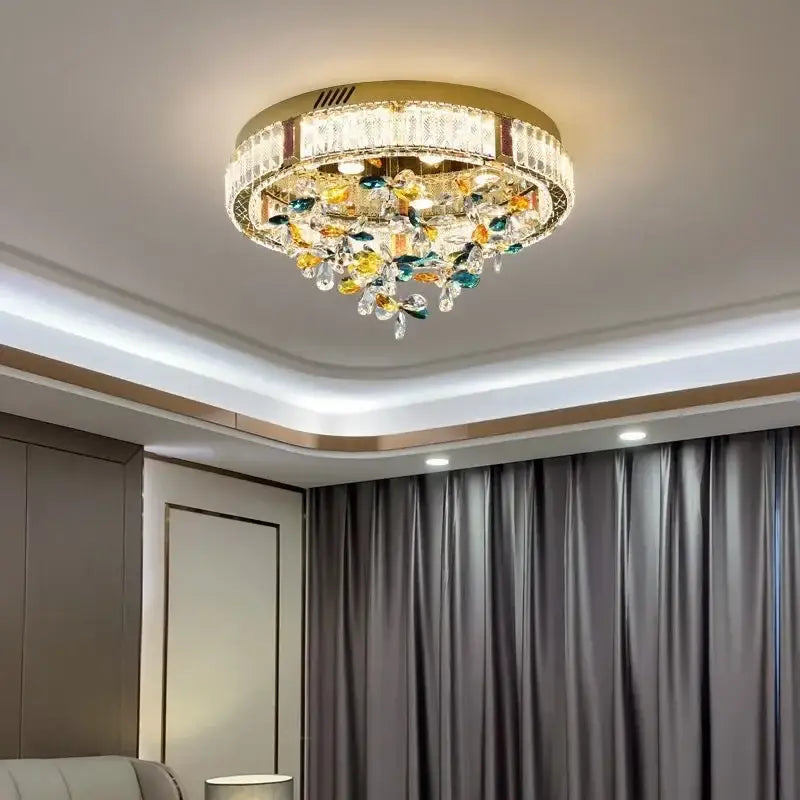 Modern gold crystal flower led ceiling light living room decor