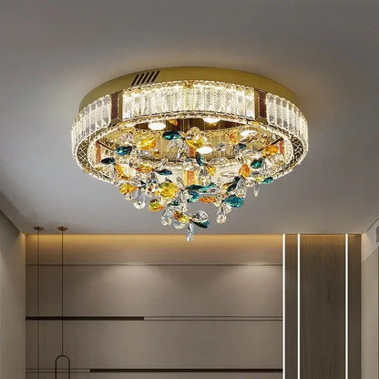 Modern gold crystal flower led ceiling light living room decor