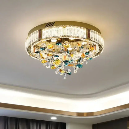 Modern gold crystal flower led ceiling light living room decor