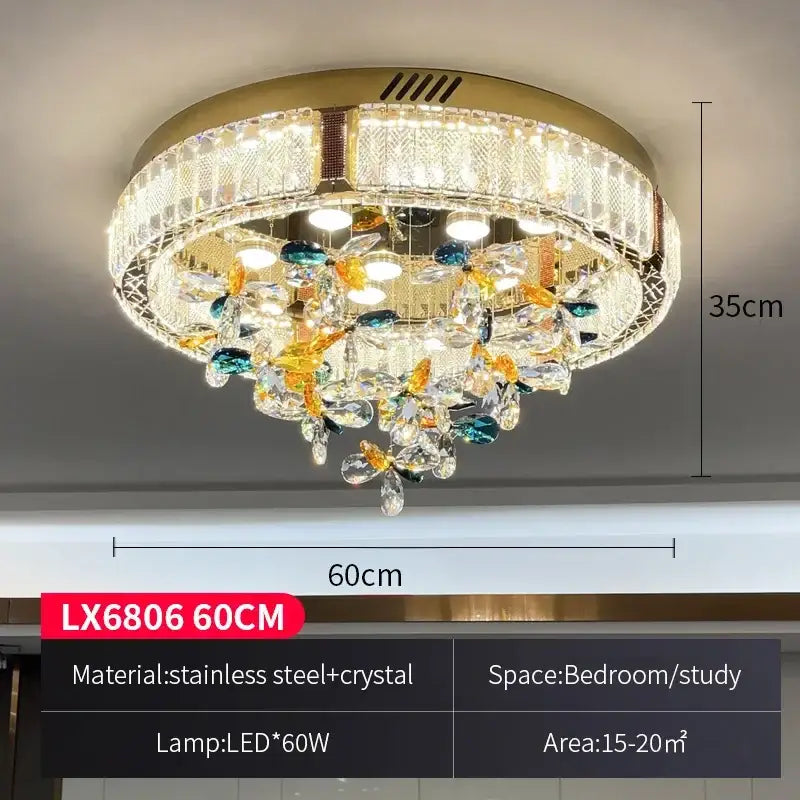 Modern gold crystal flower led ceiling light living room decor