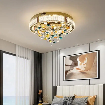 Modern gold crystal flower led ceiling light living room decor