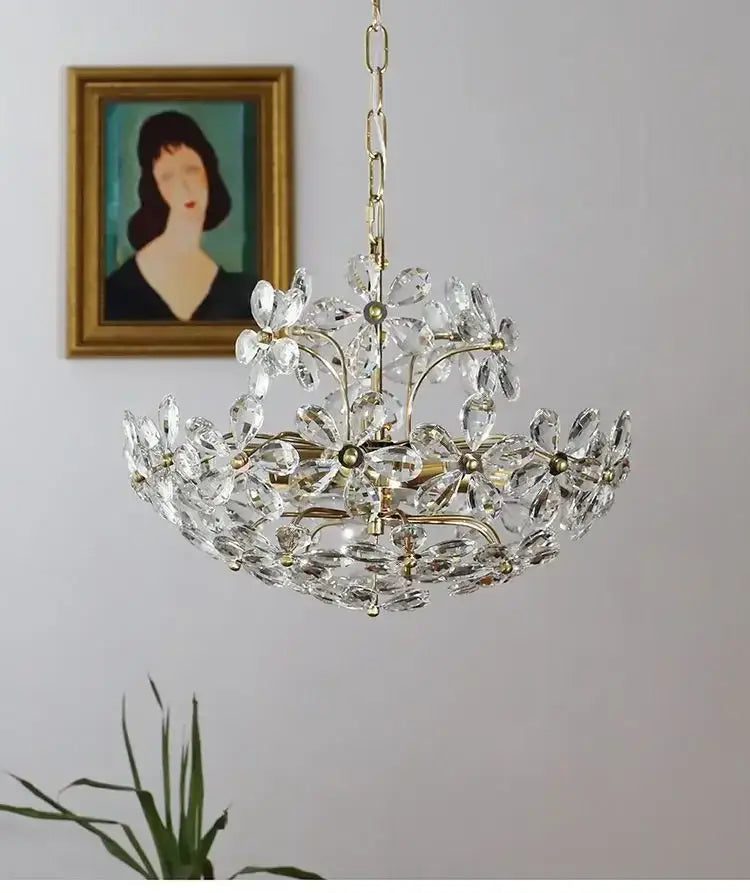 Modern gold crystal flower pendant chandelier living room light