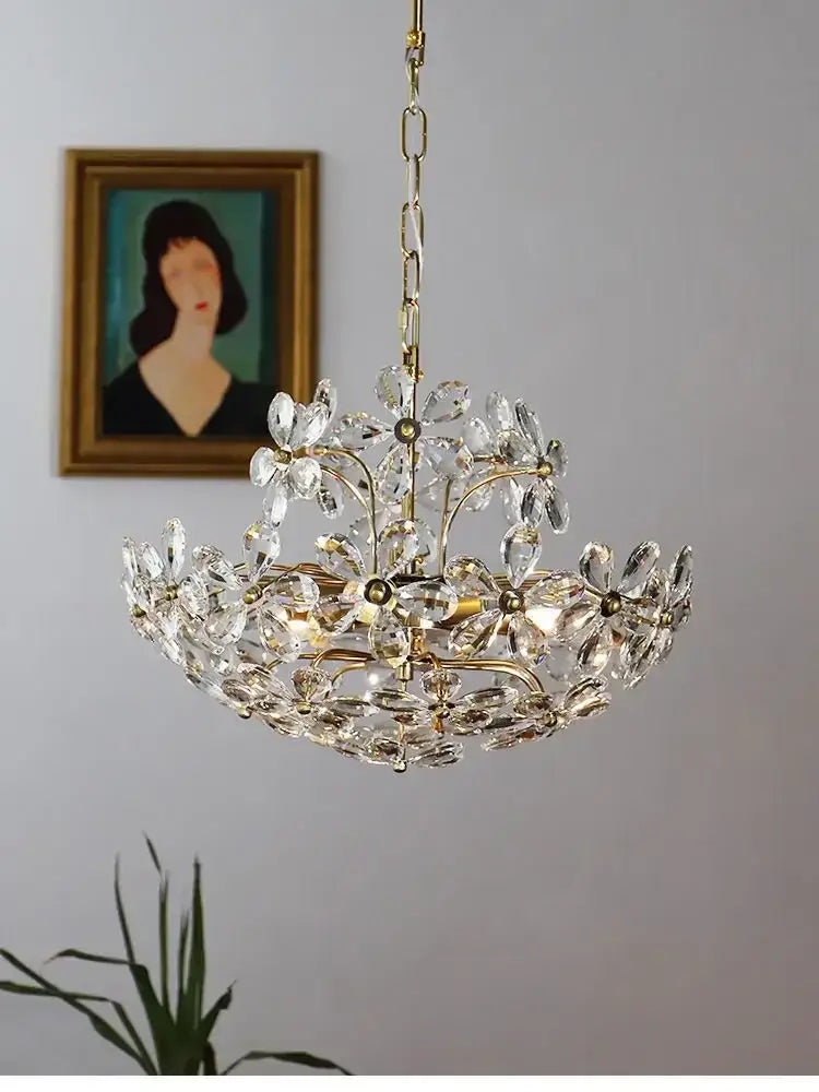 Modern gold crystal flower pendant chandelier living room light