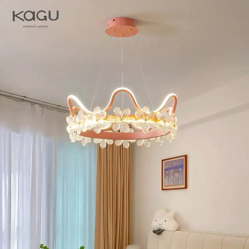 Modern gold crystal flower ring chandelier for living room