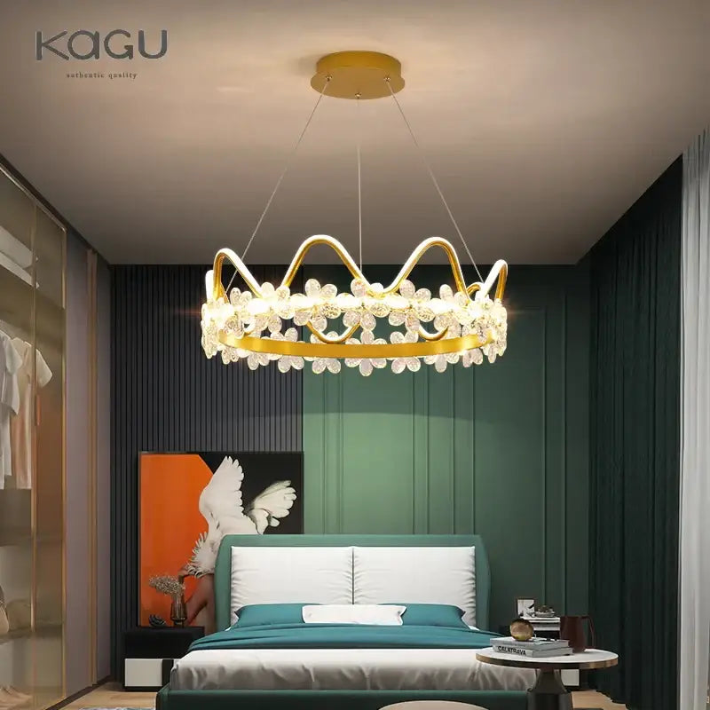 Modern gold crystal flower ring chandelier for living room