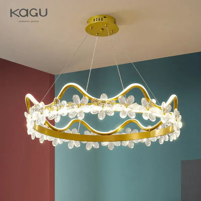Modern gold crystal flower ring chandelier for living room