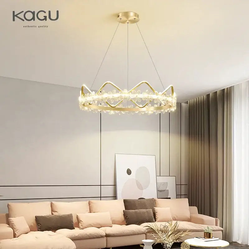 Modern gold crystal flower ring chandelier for living room
