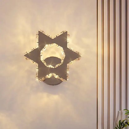 Modern gold crystal flower wall sconce bedroom warm white light