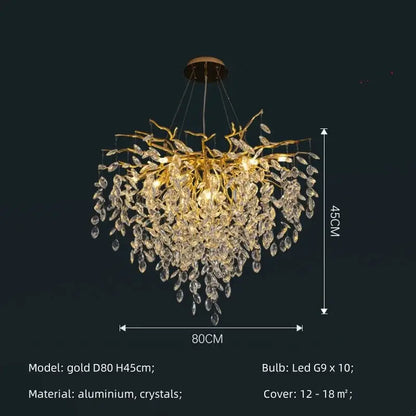 Modern gold crystal g9 chandelier living room branch pendant light