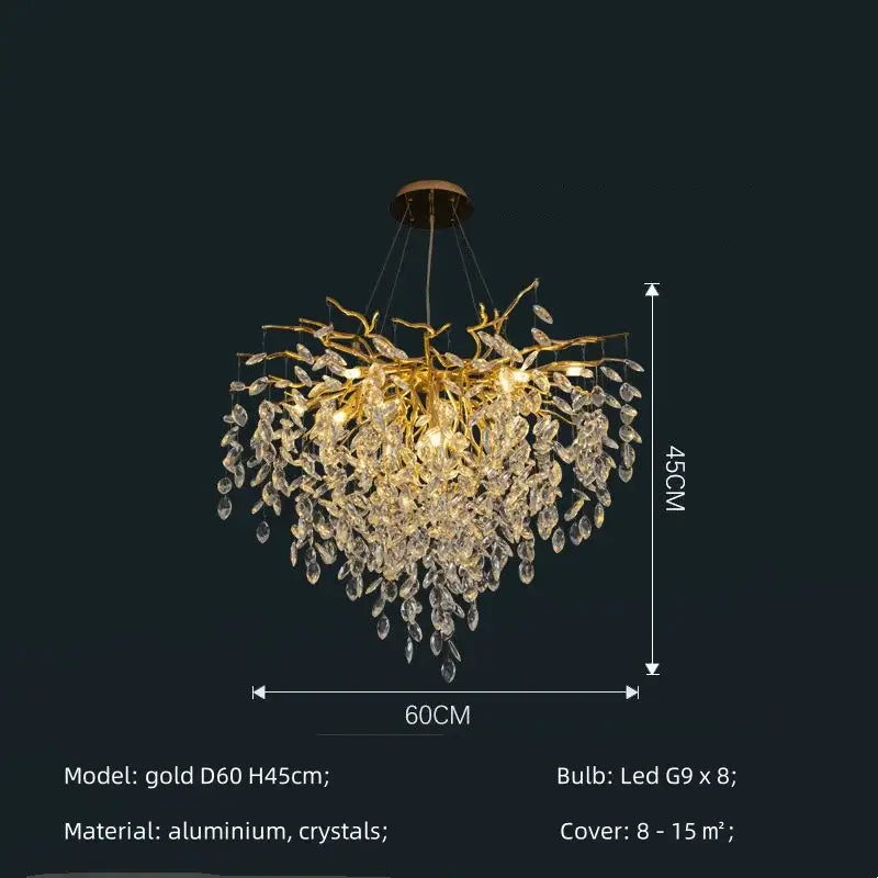 Modern gold crystal g9 chandelier living room branch pendant light