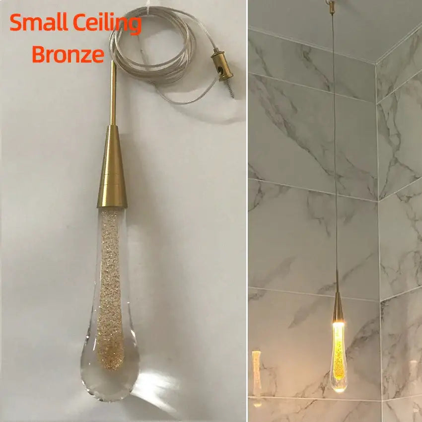 Modern gold crystal glass led pendant lights dining room teardrop shaded