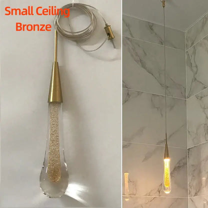 Modern gold crystal glass led pendant lights dining room teardrop shaded